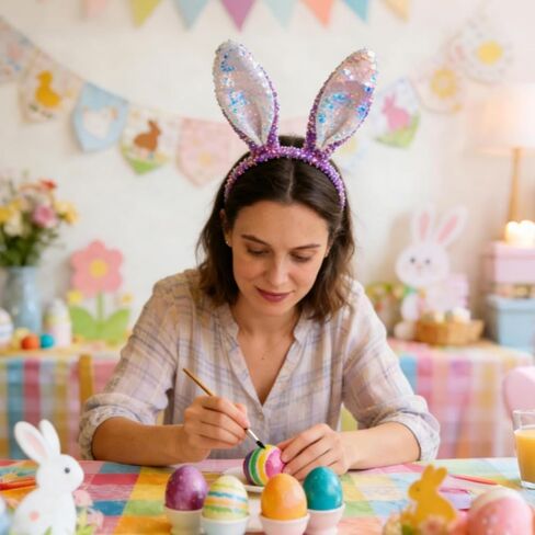 6 Pack Easter Bunny Ears Headband, Sparkly Sequined Headbands with Rabbit Ear for Women, Cute Bendable Bunny Hair Bands Bulk for Easter Party Supplies, Costume Accessories, 3 Colors in Saudi Arabia