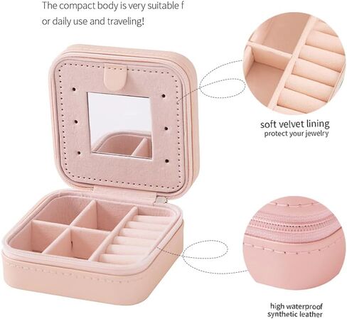 Travel Jewelry Case and Organizer with Mirror - Gift for Women Pink in Saudi Arabia