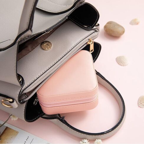 Travel Jewelry Case and Organizer with Mirror - Gift for Women Pink in Saudi Arabia