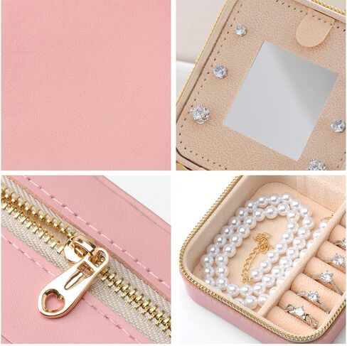 Travel Jewelry Case and Organizer with Mirror - Gift for Women Pink in Saudi Arabia