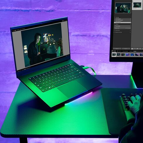 Razer Laptop Stand Chroma V2: USB C Hub with 4K HDMI, 2 USB 3.1, PD 100W - Ergonomic Design - Anodized Aluminum Construction - Customizable Chroma RGB Lighting - Matte Black in Saudi Arabia