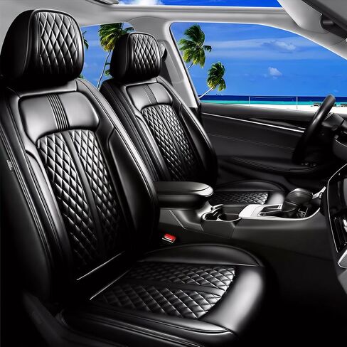 أغطية مقاعد السيارة Fit TL لسيارة Select Acura TL/TSX 2004-2014 /RSX 2002-2006 - جلد ممتاز بتغطية كاملة، واقي وسادة مقعد مقاوم للماء وفي جميع الأحوال الجوية، متوافق مع الوسادة الهوائية، مجموعة كاملة، أسود in Kuwait