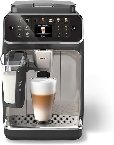 PHILIPS Series 4400 Fully Automatic LatteGo Espresso Machine, SilentBrew Technology, Quick Start. Aromatic Coffee from Freshly Ground Beans, 12 Hot and Iced Drinks, Black Chrome (EP4444/90) in Kuwait