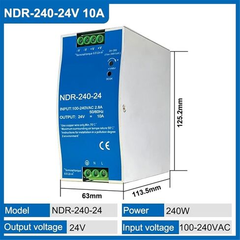 1pcs NDR-75W 120W 240W 480W 12V 24V 48V Switching Power Supply Industrial DIN Rail AC/DC Single Output Power Transformer(NDR-240-24V 10A) in Saudi Arabia