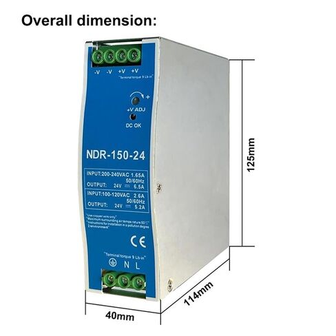1pcs 2.5A 12V 5.2A 24V NDR150W Industrial DIN Rail Mounted AC to DC Single Output Switching Power Supply(NDR-150W-24V 5.2A) in Saudi Arabia