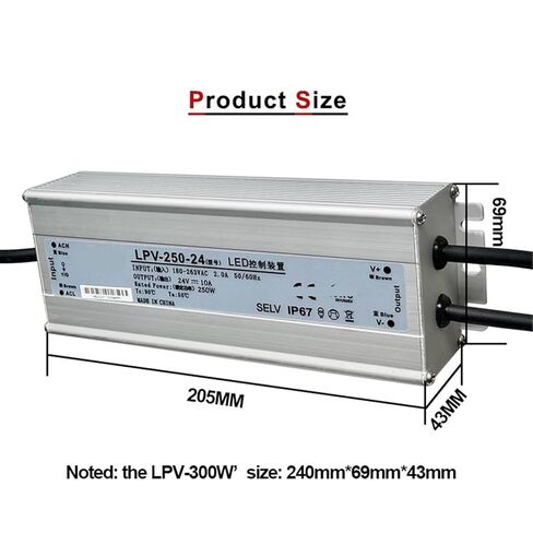 1pcs IP67 LPV 200W 250W 300W Outdoor Waterproof Switch Power Supply 180-2630VAC to 12V 24V DC LED Outdoor Transformer(LPV-250-12V 20A) in Saudi Arabia