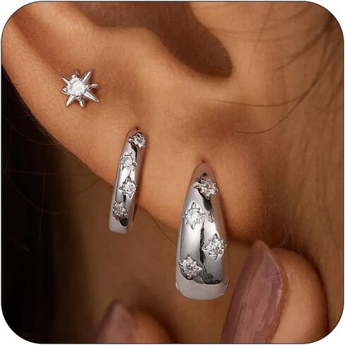 VIROMY Gold Stud Hoop Earrings Stacks for Women - 3 Earring Sets for 3 Holes Multiple Piercing Dainty Gold Plated Small Earrings Set Jewelry Gifts for Women in Saudi Arabia
