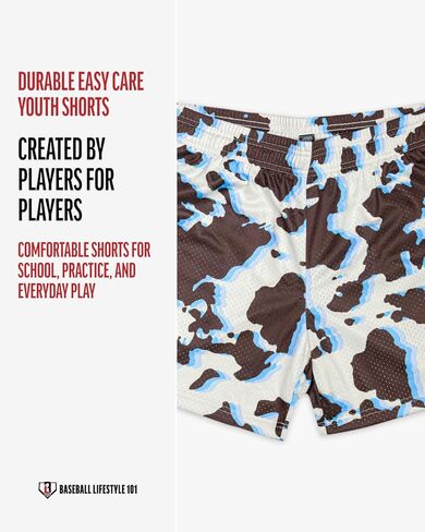 Baseball Lifestyle 101 Boy's Cowhide Curveball Mesh Shorts with Side Pockets and Elastic Waist, 5 in Inseam S-XL Sizes in Kuwait