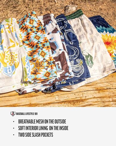 Baseball Lifestyle 101 Boy's Cowhide Curveball Mesh Shorts with Side Pockets and Elastic Waist, 5 in Inseam S-XL Sizes in Kuwait