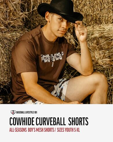 Baseball Lifestyle 101 Boy's Cowhide Curveball Mesh Shorts with Side Pockets and Elastic Waist, 5 in Inseam S-XL Sizes in Kuwait