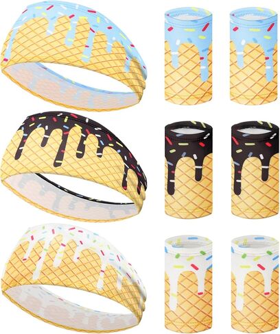 BLMHTWO 3 Sets Ice Cream Baseball Headbands and Sports Wristbands, Baseball Ice Cream Drip Headband Sweat Band for Women＆Men Basketball Outdoor Athletic, Running, Gym in Saudi Arabia
