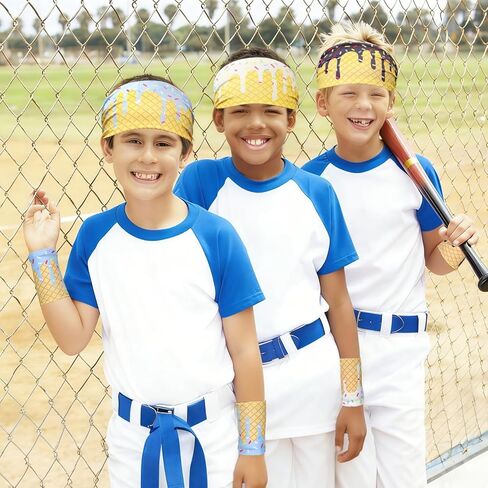 BLMHTWO 3 Sets Ice Cream Baseball Headbands and Sports Wristbands, Baseball Ice Cream Drip Headband Sweat Band for Women＆Men Basketball Outdoor Athletic, Running, Gym in Saudi Arabia