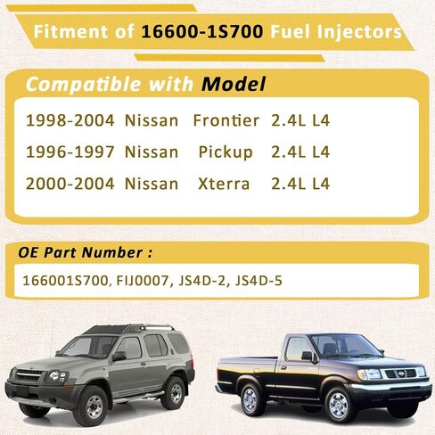 JS4D-5 Fuel Injectors,Compatible with/Nissan 2.4 Frontier Xterra 1998-2004,Compatible with/Nissan Pickup 2.4L 1996-1997 |1 Holes| |Set of 4| Replace#16600-1S700 in Saudi Arabia