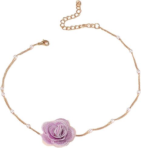 Vintage Flower Choker Necklaces for Women Dainty Rose Chain Necklace Sexy Pearl Floral Statement Necklace Bridal Dancing Party Jewelry Accessories in Saudi Arabia