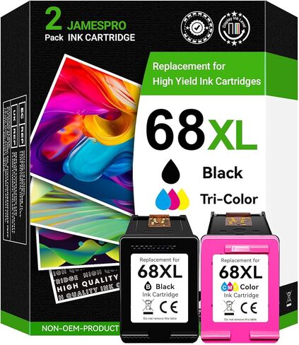 High Yield 68XL Ink Cartridges Compatible for HP 68 Ink Cartridges Black/Color Combo Pack, Works with HP Envy 6155e 6555e 6100e Printer, 750 pages Black 650 Pages Color, 36ML Extra Large Capacity in Saudi Arabia