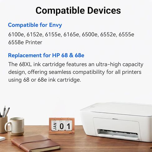 High Yield 68XL Ink Cartridges Compatible for HP 68 Ink Cartridges Black/Color Combo Pack, Works with HP Envy 6155e 6555e 6100e Printer, 750 pages Black 650 Pages Color, 36ML Extra Large Capacity in Saudi Arabia
