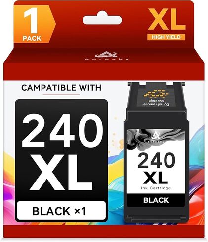 خرطوشة حبر سوداء AURASKY 240XL متوافقة مع Canon 240XL 240 XL PG-240 PG-240XL 240 حبر لطابعة PIXMA MG3620 MG3600 TS5120 TS5100 MG3220 MG3520 MX472، 600 صفحة (1 أسود) in Kuwait