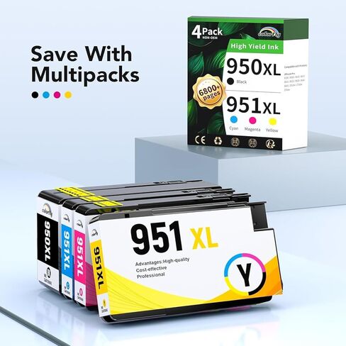 مجموعة خراطيش الحبر 950xl و951xl المتوافقة مع مجموعة خراطيش الحبر HP 950 951 البديلة مع HP OfficeJet Pro 8600 8610 8620 8100 8630 8660 8640 8615 (4 عبوات) in Kuwait
