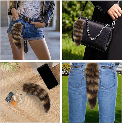 سلسلة مفاتيح ذيل الراكون المنفوش - فراء الراكون الناعم، متين، مثالي للحفلات التنكرية، ومعارض عصر النهضة in Kuwait