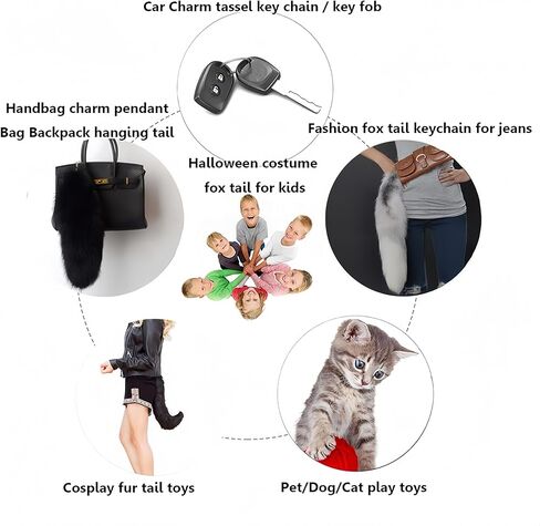 سلسلة مفاتيح ذيل الراكون المنفوش - فراء الراكون الناعم، متين، مثالي للحفلات التنكرية، ومعارض عصر النهضة in Kuwait