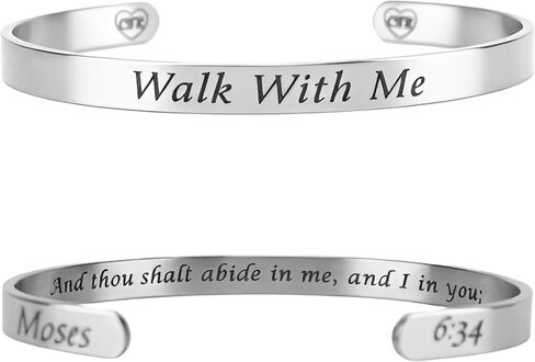 Walk With Me Stainless Steel Cuff Bracelet – Faith-Inspired Christian Jewelry with Scripture Engraving, LDS Daily Reminder Bracelet for Missionaries, Youth & Adults in Saudi Arabia