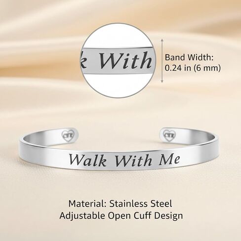 Walk With Me Stainless Steel Cuff Bracelet – Faith-Inspired Christian Jewelry with Scripture Engraving, LDS Daily Reminder Bracelet for Missionaries, Youth & Adults in Saudi Arabia