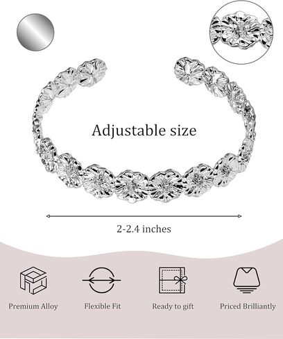 سوار عصري من الفضة بتصميم غير منتظم وأحجار تشيكوسلوفاكيا، أساور مطلية بالفضة الاسترلينية للنساء - سوار قابل للتعديل in Kuwait