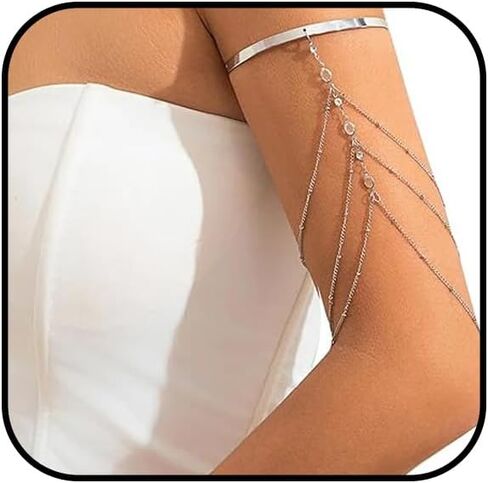 WETMT Rhinestone Tassel Upper Arm Bracelet for Women Adjustable Gold Arm Cuff Bracelet Trendy Crystal Chain Body Chain Elegant Open Upper Arm Bracelet Summer Costume Jewelry Accessories in Saudi Arabia