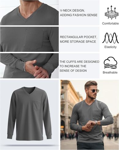 5 Pack Men's Big and Tall Shirts Long Sleeve V Neck Tee Casual Oversized Tops Loose Basic T Shirts with Pocket in Saudi Arabia