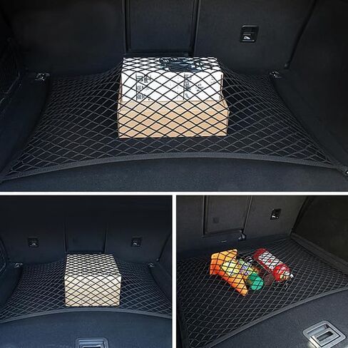Trunk Cargo Net for Audi SQ8 2020–2025 2026 4M, Heavy Duty Elastic Mesh, Rear Trunk Organizer with 4 Hooks, Secure Luggage Storage, Durable Nylon Mesh in Saudi Arabia