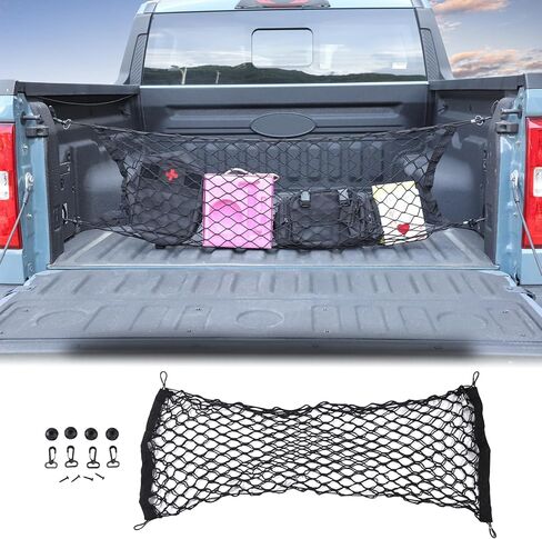 Trunk Bed Cargo Net Organizer Compatible with Ford Maverick 2022-2024 Envelope Style Cargo Net Stretchable Anti-Fall Adjustable Elastic Trunk Cargo Storage Mesh Net Nylon Pocket with Hooks Accessories in Saudi Arabia