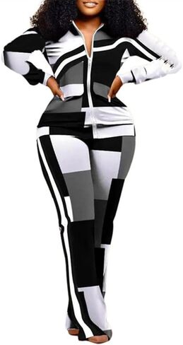 CCIGO Women's 2 Piece Outfits Sweatsuits Zip-up Hoodie Casual leopard Print Patchwork Jogger Tracksuit Set with Pockets in Saudi Arabia