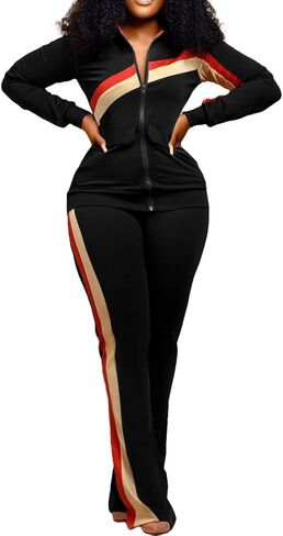 CCIGO Women's 2 Piece Outfits Sweatsuits Zip-up Hoodie Casual leopard Print Patchwork Jogger Tracksuit Set with Pockets in Saudi Arabia