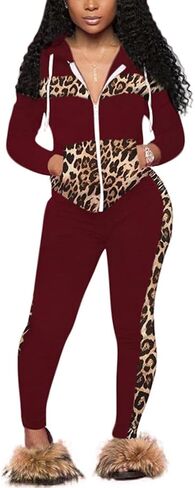 CCIGO Women's 2 Piece Outfits Sweatsuits Zip-up Hoodie Casual leopard Print Patchwork Jogger Tracksuit Set with Pockets in Saudi Arabia
