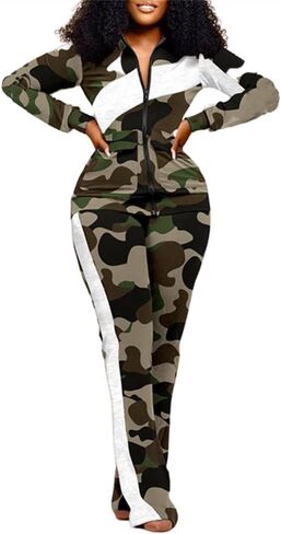 CCIGO Women's 2 Piece Outfits Sweatsuits Zip-up Hoodie Casual leopard Print Patchwork Jogger Tracksuit Set with Pockets in Saudi Arabia