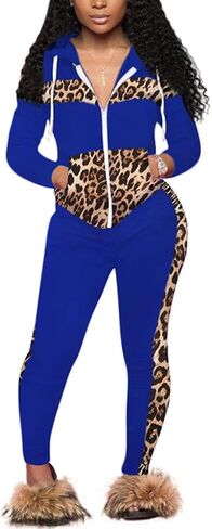 CCIGO Women's 2 Piece Outfits Sweatsuits Zip-up Hoodie Casual leopard Print Patchwork Jogger Tracksuit Set with Pockets in Saudi Arabia