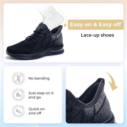 Mens Running Shoes Athletic Tennis Shoes Slip On Comfort Fashion Walking Sneaker for Gym Workout Black Size 10 in Saudi Arabia