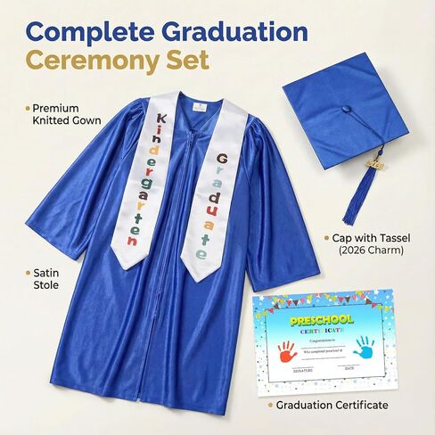 طقم 4 قطع من فساتين التخرج لرياض الأطفال مع شرابة سنة وشهادة للأطفال من الجنسين في مرحلة ما قبل المدرسة in Kuwait