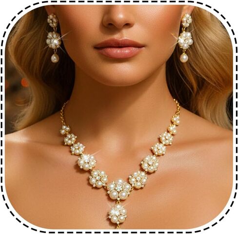 مجموعة مجوهرات الزفاف من Aukmla Pearl مجموعة مجوهرات الزفاف المصنوعة من أحجار الراين اللامعة وقلادة الزفاف ومجموعة مجوهرات للحفلات الراقصة للنساء in Saudi Arabia