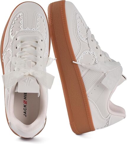 JACKSHIBO المرأة الشريط الدانتيل متابعة الأزياء منصة أحذية رياضية مكتنزة قوس دعم اللثة وحيد أحذية المشي التنس مع رغوة الذاكرة in Kuwait