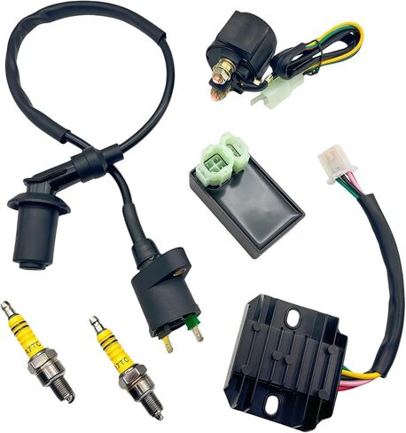 صندوق Racing 6 pin AC CDI + ملف الإشعال + 2 * A7TC Spark Plug + 4 Pin الجهد المنظم المعدل + مرحل الملف اللولبي لـ GY6 50cc 80cc 125cc 150cc سكوتر ATV Go Kart Moped Quad Pit Dirt Bike (برتقالي) in Kuwait