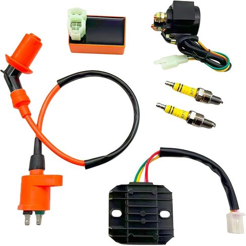 Racing 6 pin AC CDI Box + Ignition Coil + 2*A7TC Spark Plug + 4 Pin Voltage Regulator Rectifier + Solenoid Relay for GY6 50cc 80cc 125cc 150cc Scooter ATV Go Kart Moped Quad Pit Dirt Bike (Orange) in Saudi Arabia