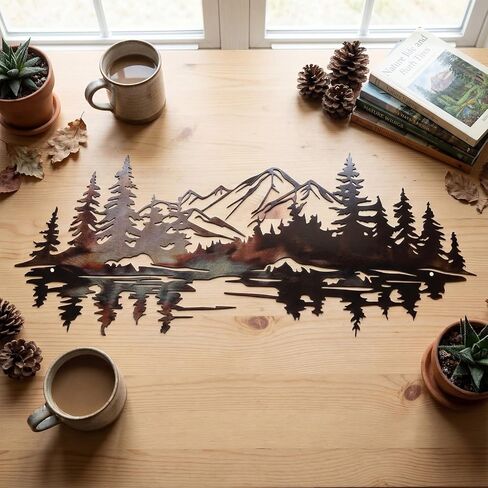 Novabright Mountain Reflection Wall Art Natural Metal Landscape Wall Decor Modern Rural Aesthetic Mountain Art Decoration for Living Room, Bedroom, Office, 6.3 x 13.8 Inches in Saudi Arabia