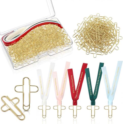Zhehao 100 Pcs Cross Paper Clips 50 Pcs Christian Bookmark Ribbons Christian Bookmark Gifts for Women 1"x 1.3" Bible Journaling Supplies Bible Study Supplies for Office Home, Easter Eggs Fillers in Saudi Arabia