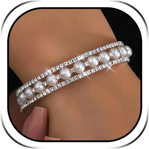 أساور اللؤلؤ للنساء أساور قابلة للتكديس أساور من اللؤلؤ والذهب مجوهرات اللؤلؤ هدية للنساء والفتيات المراهقات in Kuwait