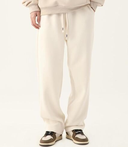 Minimalist Apricot Baggy Pants for Men, Relaxed Fit Straight Leg Trousers, Casual Soft Sweatpants with Drawstring in Saudi Arabia