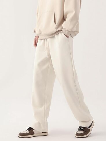 Minimalist Apricot Baggy Pants for Men, Relaxed Fit Straight Leg Trousers, Casual Soft Sweatpants with Drawstring in Saudi Arabia
