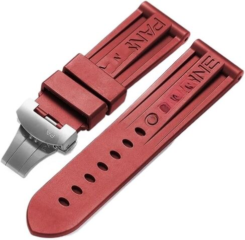سوار ساعة مطاطي 26 ملم مناسب لحزام Panerai PAM حزام سيليكون أسود مشبك فراشة مشبك قابل للطي مع شعار ملحقات الرجال (أسود-أسود) in Kuwait