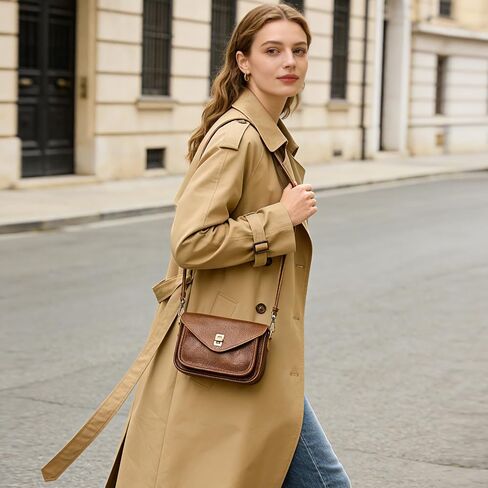 حقائب كروس للنساء من الجلد الطبيعي مع جيوب متعددة، حقائب يد نسائية صغيرة عتيقة عبر الجسم in Kuwait