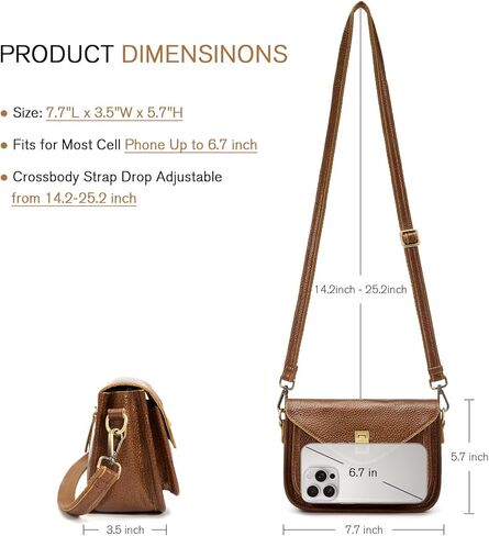 حقائب كروس للنساء من الجلد الطبيعي مع جيوب متعددة، حقائب يد نسائية صغيرة عتيقة عبر الجسم in Kuwait